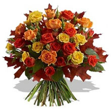 Bouquet with rose colored yellow and orange